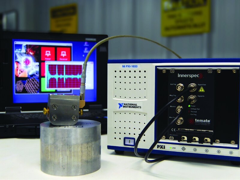 Setup Innerspec temate PXI dengan sensor EMAT dan komputer host untuk ultrasonic testing