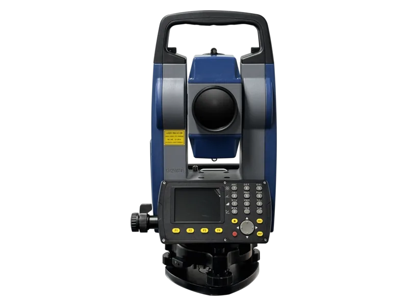 Tampak depan INTEC Ranger B total station dengan teleskop, layar, dan keypad lapangan